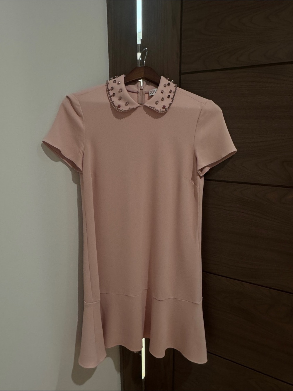 RED Valentino Blush Pink Studded Peter Pan Collar Mini Dress